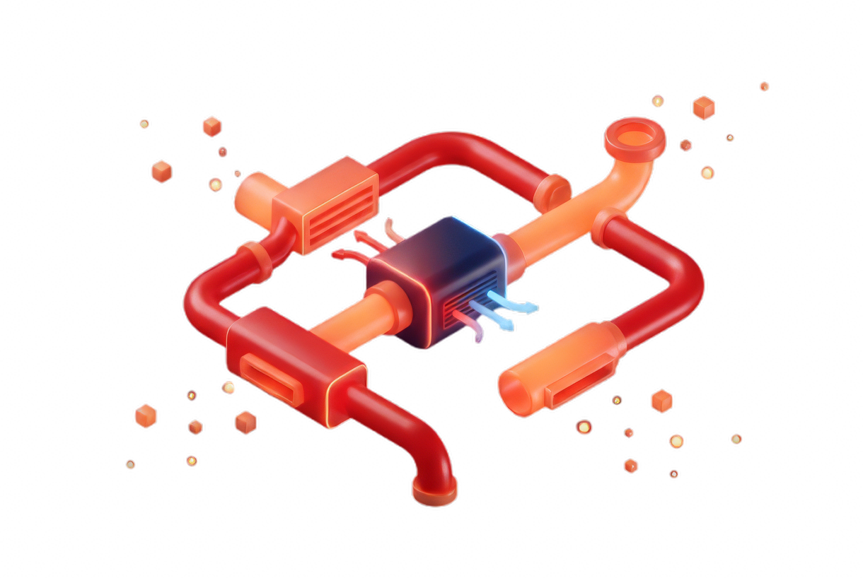 3D HVAC ducts and heat exchanger illustration